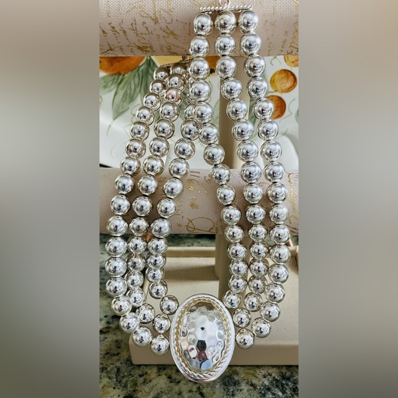 Vintage Bill Blass Three-Strand Silver-Tone Necklace - Picture 1 of 5